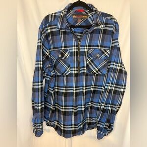 Men’s America Ware Blue and Black Plaid Flannel Pulllover Shirt